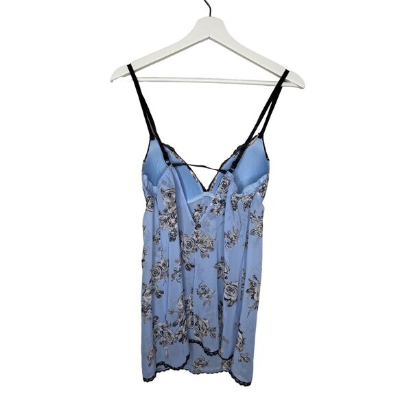 Apt 9 Nightgown Womens Medium Babydoll Chemise Blue Floral Sheer Lace Trim Sleep - Picture 7 of 11